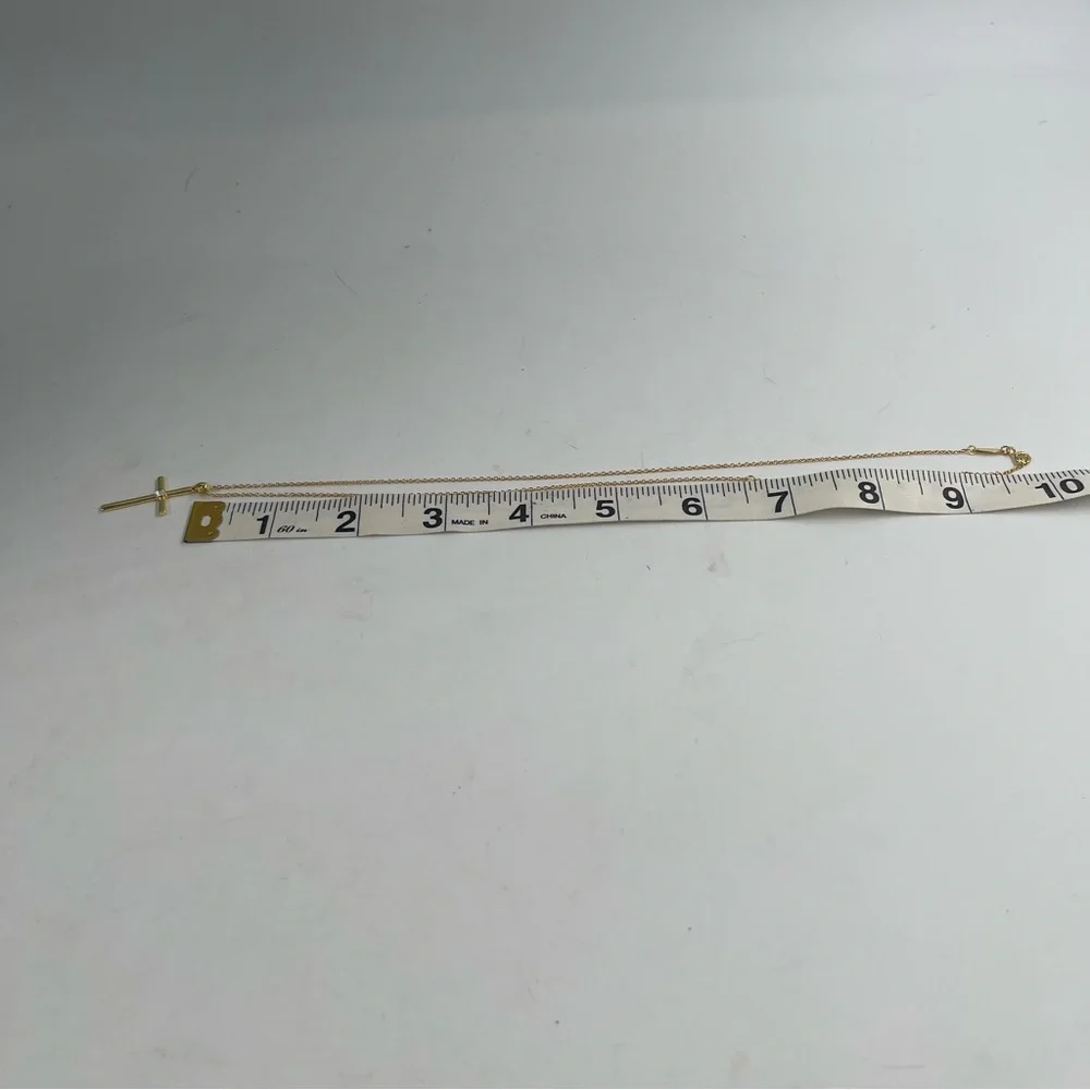 20” Sterling Silver 925 Chain Gold Tone Cross Tiny Crystal Gem Pendant Necklace
